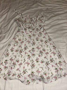 White Floral Sundress with Pink & Green Bouquet Print